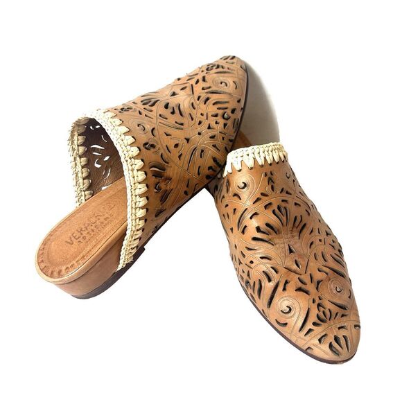 Veracruz Shoes - Veracruz Tan Leather Cutout Olivetta Mules Womens Sz EU 39 US 8.5 Slip On Casual